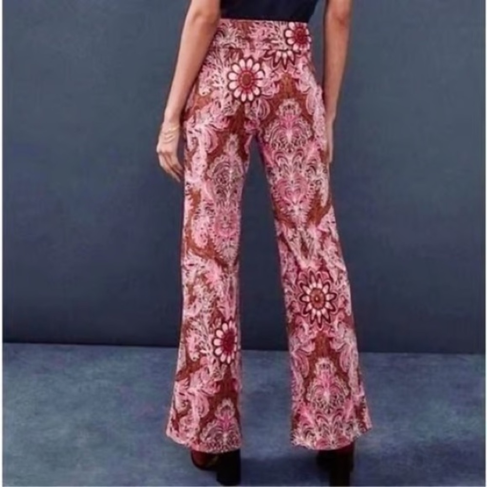 Anthropologie Maeve Maria Jacquard Paisley Metallic Flare Trousers Pants Size 12